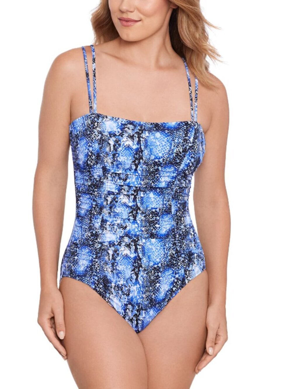 Swim Solutions Size 14 Blue Shirred Snakeskin-Print One-Piece Swimsuit NWT